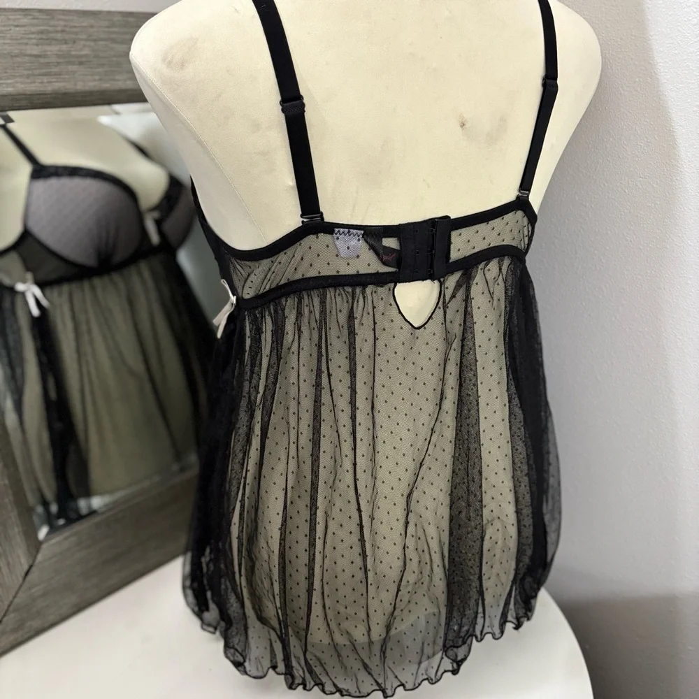 Dreamgirl Black Chemise with Lace Trim and Sheer Mesh